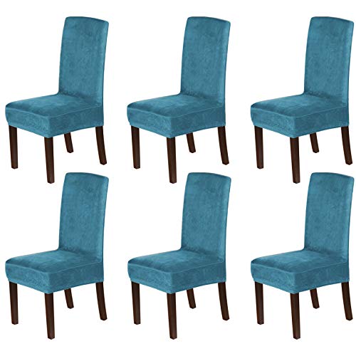 Buy 1 get 1 H.VERSAILTEX Velvet Dining Chair Covers Stretch Chair Covers for Dining Room Set of 6 Parson Chair Slipcovers Chair Protectors Covers Dining, Soft Thick Solid Velvet Fabric Washable, Peacock Blue