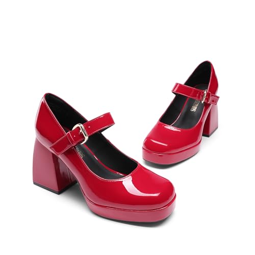 Image of DREAM PAIRS Women's High Chunky Platform Closed Toe Mary Jane Block Heels Square Toe Strappy Dress Wedding Party Pumps Shoes