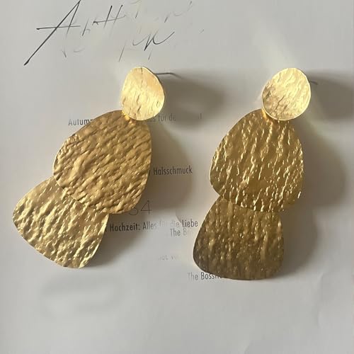 Gold Earrings for Women 14k Gold Plated Lightweight Dangle Earrings Hammered Disc Drop Geometric Hypoallergenic Earrings for Her4