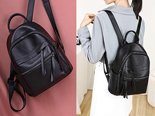 Coolcy Genuine Leather Backpack Purse For Women Multi-Functional Elegant Daypack For Ladies (Black) Small #TOP1
