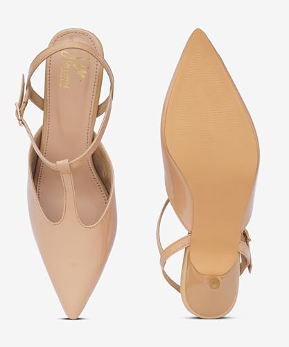 Image of JM LOOKS Minimalist T-Strap Kitten Heels with Sleek Pointed Toe and Adjustable Ankle Fastening Strap