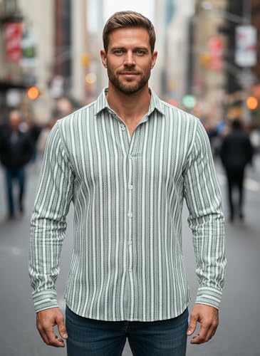 Image of Lymio Men Shirt | Men's Striped Button Down Shirt - Slim Fit Casual & Resort Wear Shirts for Men | Premium & Trendy | Summer and Vacation Ready (Crazy-Full)