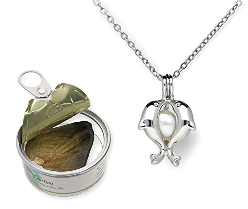 Catálogo de Platos para ostras - solo los mejores. 48 Pearlina - Collares de delfines para mujer, collar de perlas de deseos para mujer, collar de perlas cultivadas de agua dulce real en medallón de ostras, collar de perlas para...