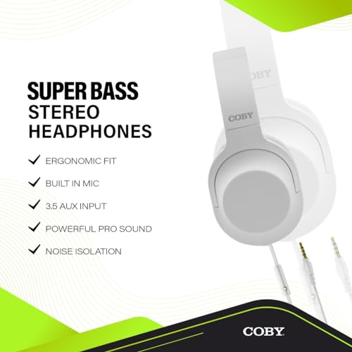 Image of Wired Over-Ear Headphones with Mic, Bass Stereo, Noise Isolating Headset | Adjustable Headband, 3.5MM Aux Jack, Plug-And-Play For Laptops, Tablets & Chromebooks, School, Office, Travel & Home, White