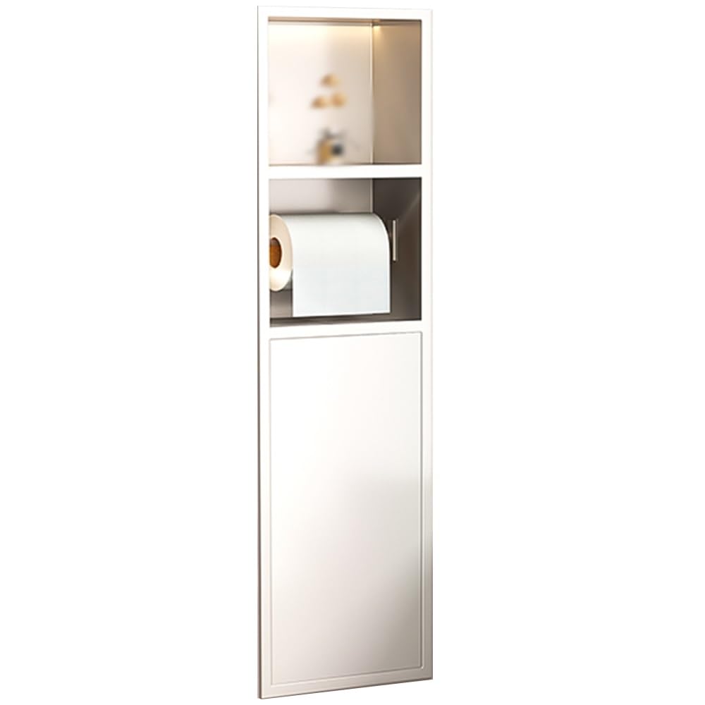 SaryEdge Stainless Steel Bathroom Shelf Wall-Mounted Toilet Paper Holder with Trash Can Ideal for Bedroom & Kitchen Decor,White-18X80X12.5cm-7X31X4.9in,White-18X80X12.5cm-7X31X4.9in