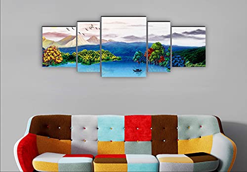 Image of SAF paintings Set of 5 Nature scenery UV Textured Home Decorative Gift Item large Panel Painting 42 Inch X 18 Inch SANFPNL31142
