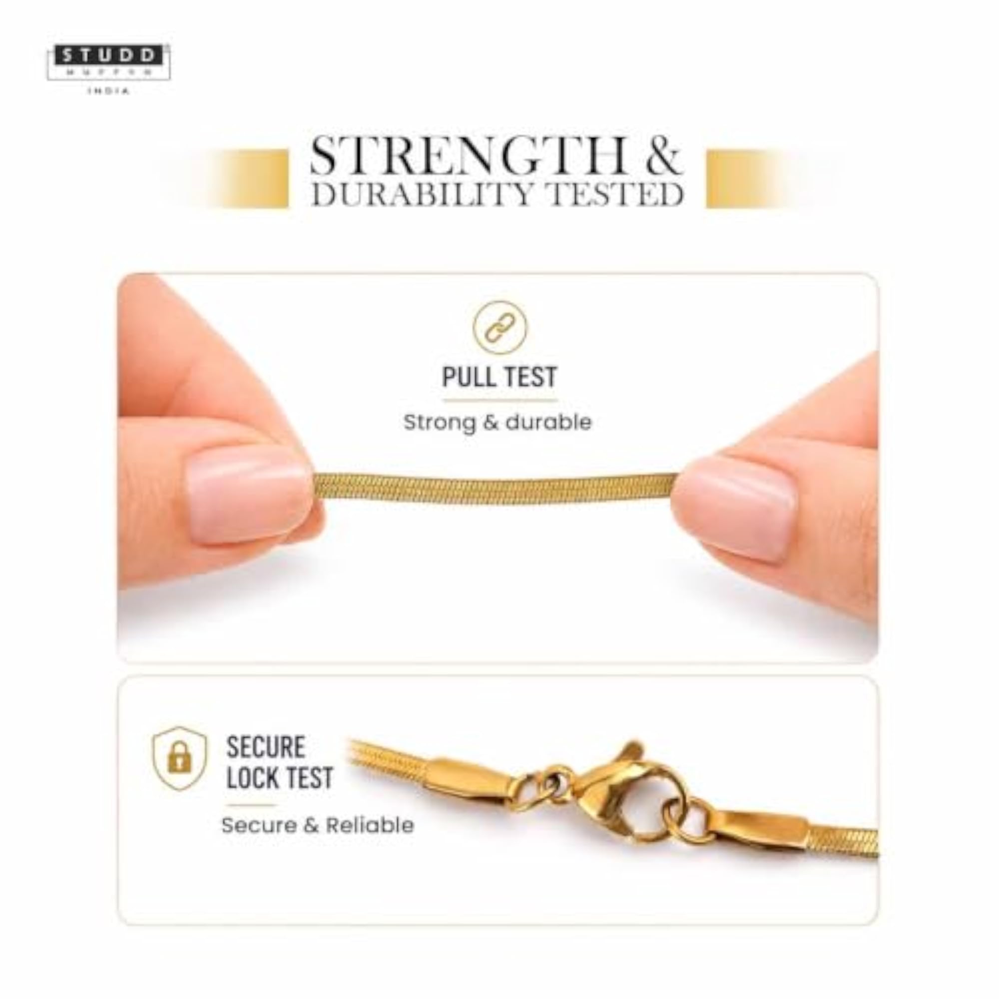 Men's Elegant 18K Gold Tone Snake Chain Necklace, Stylish Gift