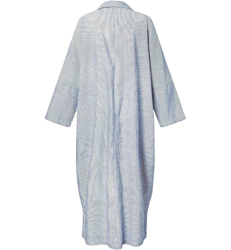 Image of ebossy Women's Oversized Boho Striped Shirt Dress Button Up Long Sleeve Flowy A Line Caftan Dress with Pockets