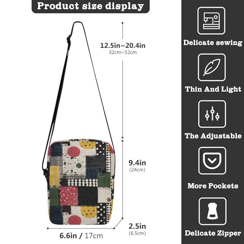 KLL Retro Patched Color Cloth Pattern messenger bag cute Vegan Leather cross body bag men Shopping Handbag For Travel3