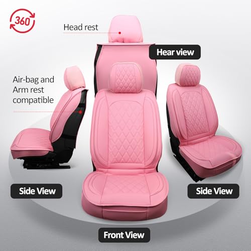 Image of MIROZO Front Seat Covers Pink,Leather Car Seat Covers Waterproof Seat Cover,Automotive Seat Covers Universal Car Seat Protector Seat Cushion for Sedan, Truck and SUV (2PCS Front, Pink)