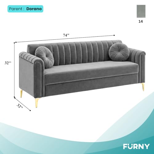 Image of FURNY Dorino 3 Seater Fabric Sofa Set (Light Grey) Premium Velvet Finish Durable & Comfortable Ideal for Living Room