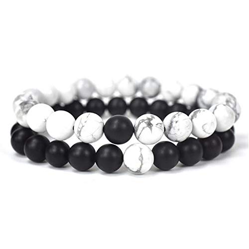 RainBabe Bracelets Femme Couples Agate Artificielle Noir Blanches Matte Élastique Cadeau Original Anniversaire Cover