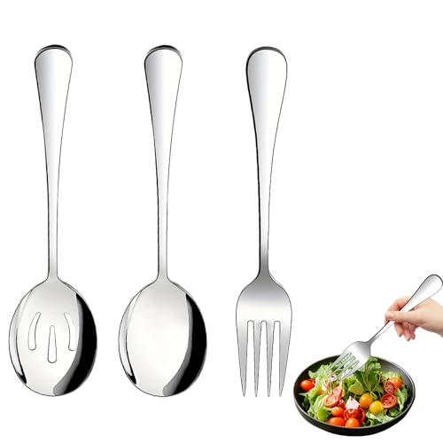 cucchiaio da portata, 3 Pz In Acciaio Inox Utensili da Servizio Grandi Cucchiai di Servizio Slotted Cucchiaio e forchetta di Servizio per Buffet, Party, Banchetto e Riunioni di Famiglia