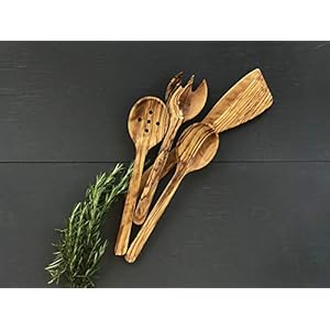 Olijfhouten set, saladevork, lepel met gaten, spatel, houten slaportieset, handgemaakt bestek, serveren gebruiksvoorwerpen,