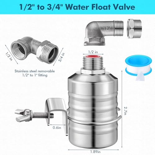 MorningRo 3 Pack Water Float Valve 1/2 to 3/4'' Auto Shut off Water Tank Float Valve 304 Stainless Steel Fully Automatic Level Control for Pool, Livestock Troughs (Classic Style)