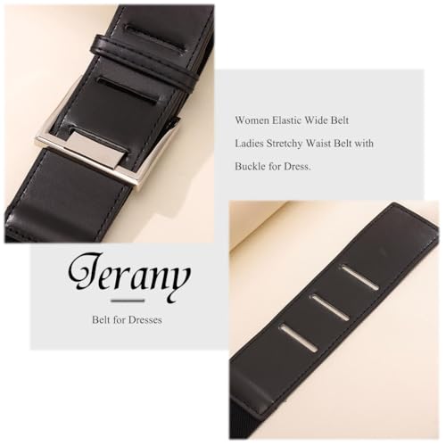 Women Elastic Wide Belt for Dress Square Buckle Waist Belts Ladies Stretchy Leather Waistband3