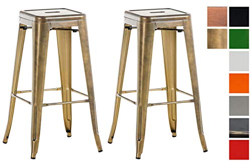 CLP Set de 2 Taburetes Joshua En Estilo Industial I 2 Taburetes Apilables I 2 Taburetes Altos Metálicos Sin Respaldo & con Reposapiés I Color: Dorado