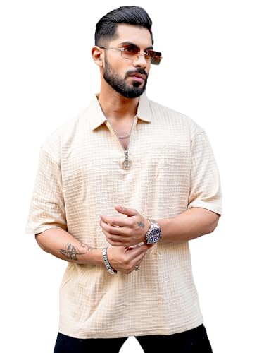 Image of Maniac || Mens || Solid Textured || Polo Neck || 3 /4th Sleeve || Cotton || Oversized Polo T-Shirt