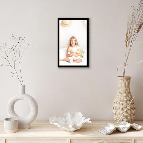 Americanflat 6x10 Picture Frame with Shatter-Resistant Glass - Streamline Collection - Thin Border Photo Frame for Tabletop and Wall Display - Hanging Hardware and Easel Stand Included - Black