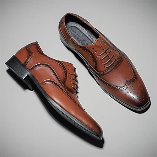Dress Oxford Formal Shoes for Men Lace Up Brogue Embossed Burnished Wing Tip Vegan Leather Non Slip Resistant Rubber Sole Low Top Block Heel Wedding3