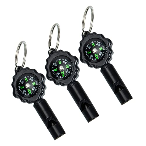 VICASKY 3Pcs Keychain Compass Whistles Durable Outdoor Whistles with Lanyard for Camping Hiking and Emergency Situations Loud Sound Survival Gear