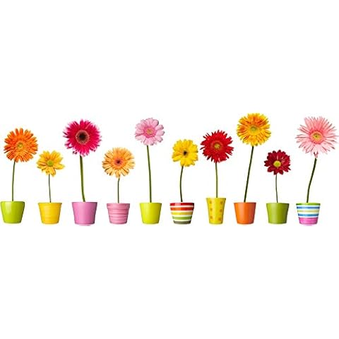 Stickers4 Blumentopf-Fensteraufkleber - 10 einzelne farbenfrohe Topfblumen-Fenster-Sticker Cover