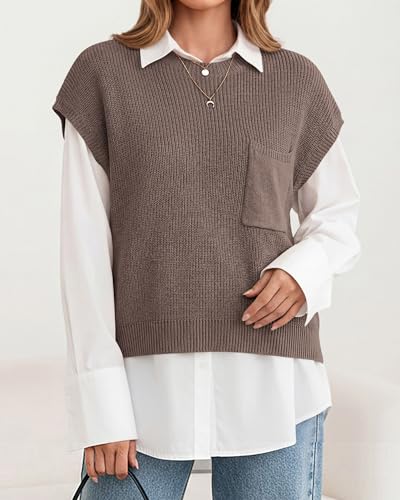 Image of KIRUNDO Summer Fall Short Sleeve Sweater for Women 2026 Casual Sweater Vest Cotton Knit Pullover Tank Tops Fashion Clothing