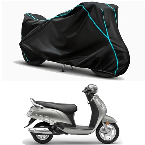 Image of Waterproof Bike Body Cover Compatible for | Suzuki Access 125 BS6 | Taffeta Fabric, Sky Piping Design, Bottom Elastic Fit | Dustproof, Sun UV & Rain Protection for All Weather.