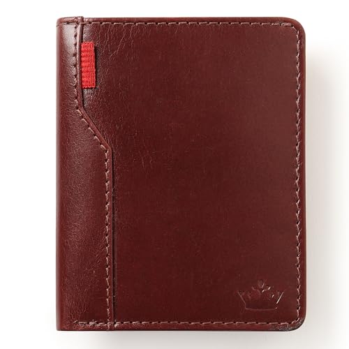 Image of Mens Leather Slim Bifold Wallet with RFID Blocking | Card Holder with Multiple Slots and Cash Pocket | Lightweight Design Men's Purse | Pocket Carry Travel Gifting & Office Use - Cherry