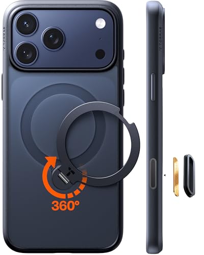 TORRAS Ostand Q3 Spin für iPhone 17 Pro Hülle (360Stabilen Ständer für Magsafe) Militärschutz Handyhülle für iPhone 17 Pro Case mit Kamera-Tastenschutz Schlank Kratzfeste Matt Rückseite Schwarz