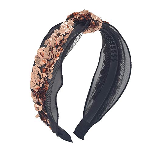 MHDGG 1Pcs Knotted Headbands for Women Sequins Bandana Headband Turban Headbands Wide Headbands for Girl Hair Bow Hair Band for Women Headwear,Caramel