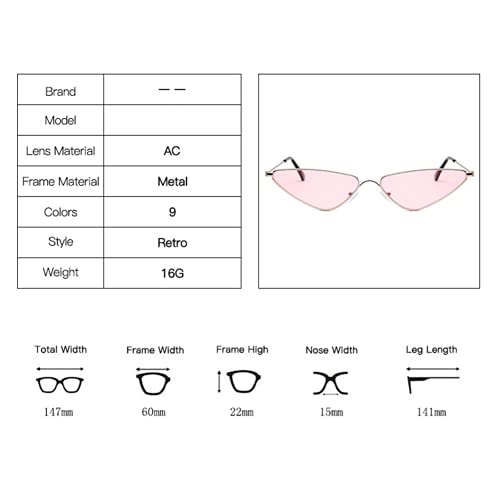 Cat Eye Sunglasses for Women, Retro Triangle narrow Glasses Party ,Hippie Metal Glasses Street Shot4