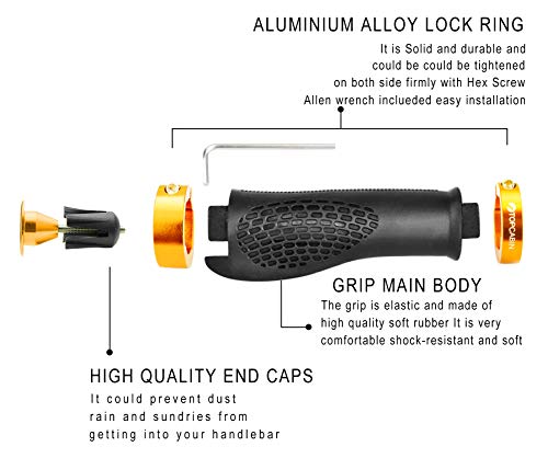 Image of TOPCABIN Ergonomic Bike Grips - Widen Holding Rubber Grips with Aluminum LockGrips for Mountain & Road Bikes