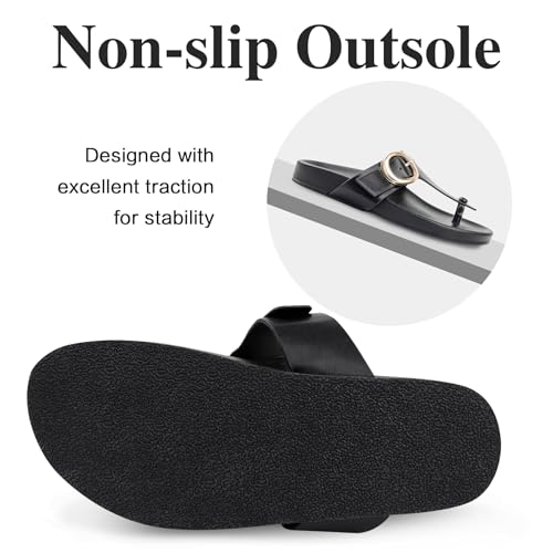 Image of Adjustable Double Buckle Leather Flat Sandals For Women Arch Support Comfort Beach Walking Shoes Sizes 5-11