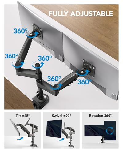 HUANUO Taller Dual Monitor Stand Long Arms for 13 to 32 inch Screens, Monito Arm Desk Mount with Tilt Swivel Rotation, Height Adjustable Gaming Monitor Arm, Load Capacity 19.8 lbs, VESA 75 & 100 mm
