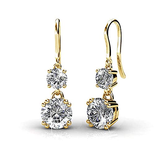 Cate & Chloe Kadence White Gold Dangle Earrings, 18K White Gold Plated Earrings With Crystals, Women's Round Cut Crystal Earrings (Yellow Gold) #TOP20