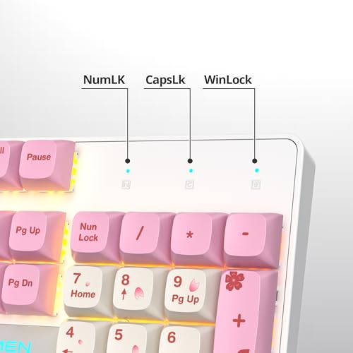 Image of surmen Full Size Pink Keyboard with Number Pad, 104 Keys RGB Wired Mechanical Gaming Keyboard Backlit with PBT Keycaps Linear Red Switch for Laptop Desktop PC Gamers(104 Ying)