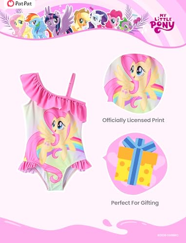 Image of My Litle Pony One Piece Swimsuit Pony Print Off-Shoulder Ruffle Summer Swimwear Beach Pool Kids, Pink, 2‑9 Years