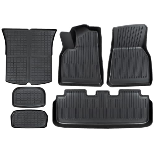 Floor and Trunk Mats for Tesla Model Y 5-Seat 2020-2024 Custom Fit All Weather TPE Automotive Cargo Liner Floor Mats and Cargo Trunk Mats Accessories (Set of 7 - Not Fit 7-Seat) 7-piece set