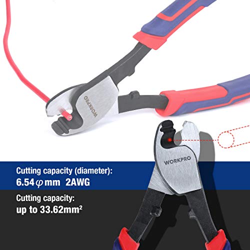 WORKPRO 210 mm kabeldraadsnijders, koolstofstalen materiaaltangen, hoge hardheid draadkabelsnijgereedschappen met antislip handvat, ideaal voor koperdraad kabelsnijden en strippen, doe-het-zelf - Afbeelding 5