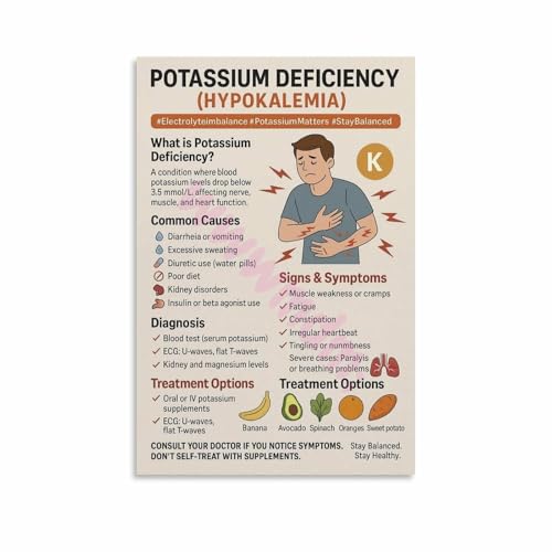 Potassium Deficiency Signs And Symptoms Poster Hospital Wall Art Canvas for Living Room Bedroom Decor 12x18inch(30x45cm) Unframe-style