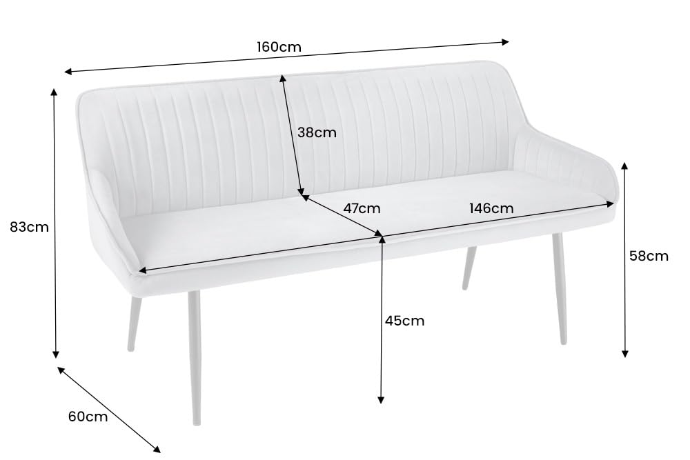 Riess Ambiente Design Sitzbank Turin 160cm Silbergrau Samt schwarz Metall Armlehne Polsterbank mit Samtbezug, Esszimmermöbel, Flurmöbel