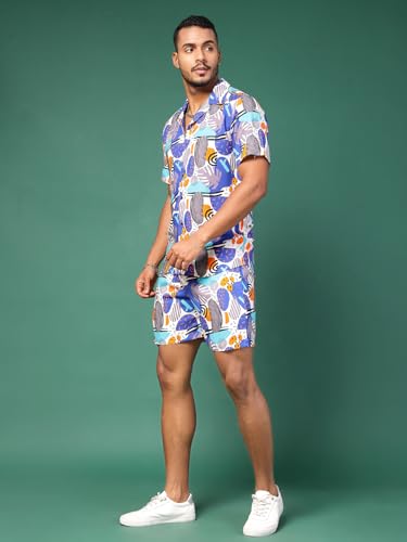 Image of Rigo Printed Co-Ord Set for Men | Casual Shirt & Shorts Night Suit Set | Lounge-wear Nightdress Pajama Set for Mens & Boys | Night Wear, Beach Wear, Vacation Wear Outfit White