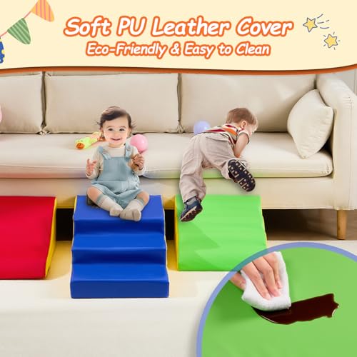 Umoving 7-Piece PU Leather Baby Toddler Climbing Blocks Toy Set – Soft Foam Crawling Gym for Indoor Play, Safe & Fun Activity Blocks for Toddlers
