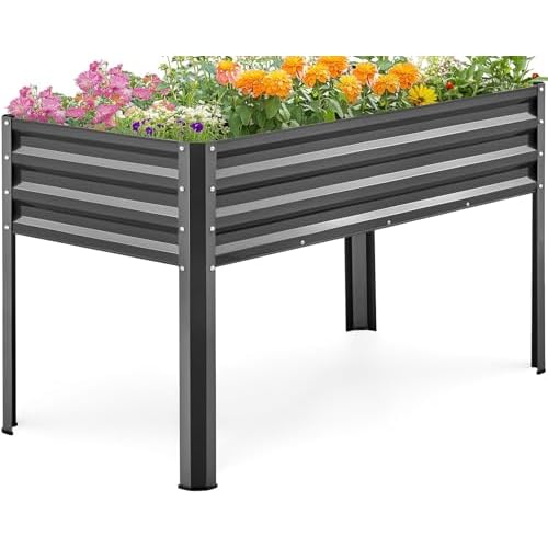 KING BIRD Large Raised Garden Bed with Legs Galvanized Elevated Planter Box 48×24×32 in for Backyard, Patio, Balcony, 400lb Capacity, Dark Grey 48x24x32 in Only Garden bed Dark Grey