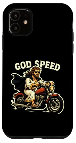 Retro Biker Jesus Motorcycle Funny God Speed �X�}�z�P�[�X iPhone 11 �p