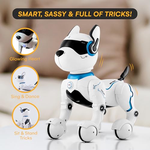 Top Race Ferngesteuertes Roboter-Hundespielzeug für Kinder, interaktives und intelligentes Tanzen, um den Welpenroboter zu schlagen, benimmt sich wie echte Hunde, Geschenkspielzeug für Mädchen und Jun