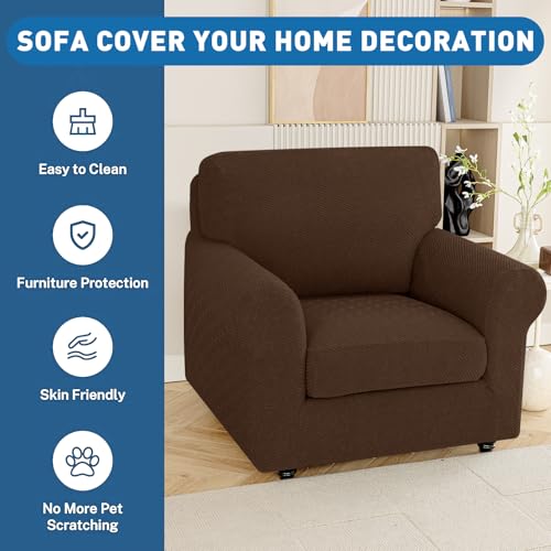 XINEAGE Couch Cushion Covers Seat Cushion Cover Thick Stretch Sofa Slipcovers 1 Piece Individual Couch Covers with Elastic Bottom(Single Seat Cushion/Backrest,Coffee)