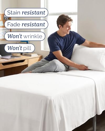 Image of Twin XL 4 Piece Sheet Set - College Dorm Room Essentials - Antique White | Ultra Soft Dorm Bedding Set, 8 inch to 16 inch Inch Deep Pockets, 1 Flat & 1 Fitted Sheet & 2 Pillowcases, Wrinkle & Fade Free