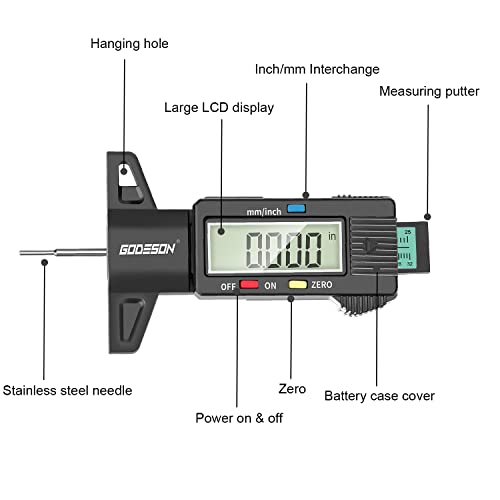 Image of GODESON Tire Tread Depth Gauge,Digital Tire Tread Depth Gauge in 1Inch /25.4mm with Color-Coded Bar, Easy Read Tire Depth Gauge for Cars, Trucks, Motorcycles (Pack of 2)